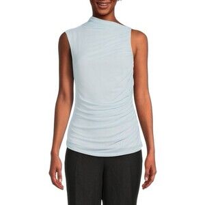 BCBGMAXAZRIA Size Large Ruched Sleeveless Asymmetric Top Blouse Blue